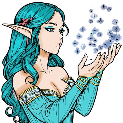 realistic elf girl doing magic