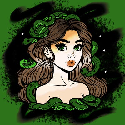 realistic girl with snakes as hair