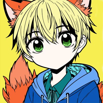 manga boy with fox eyes fox ears and fox tail
