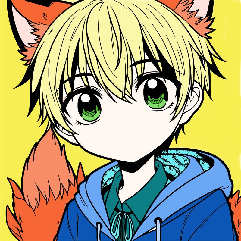 manga boy with fox eyes fox ears and fox tail
