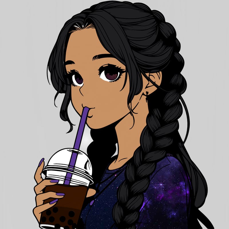 realistic girl with braided hair drinking boba