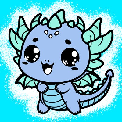 a kawaii-style drawing featuring a cute dragon with a playful face.