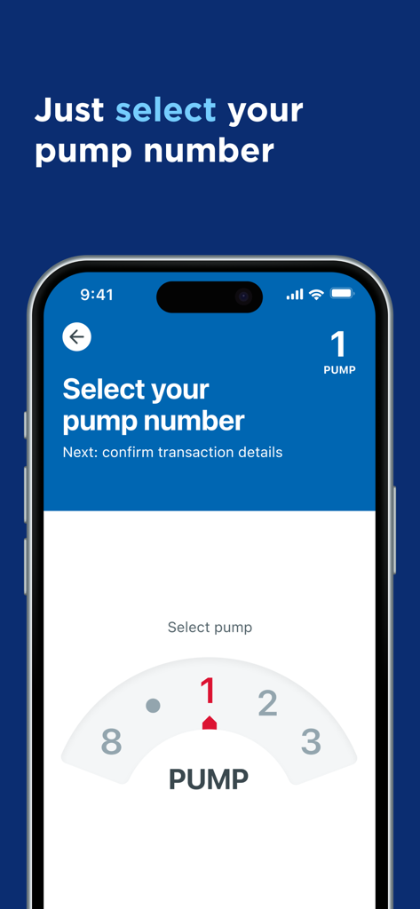 Selezione del numero della pompa nell'app mobile Chevron