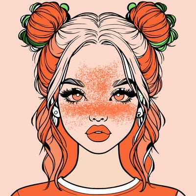 realistic girl with two buns in hair and lips