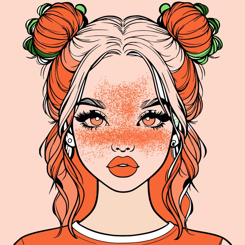 realistic girl with two buns in hair and lips