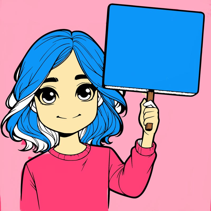 realistic girl holding up a sign