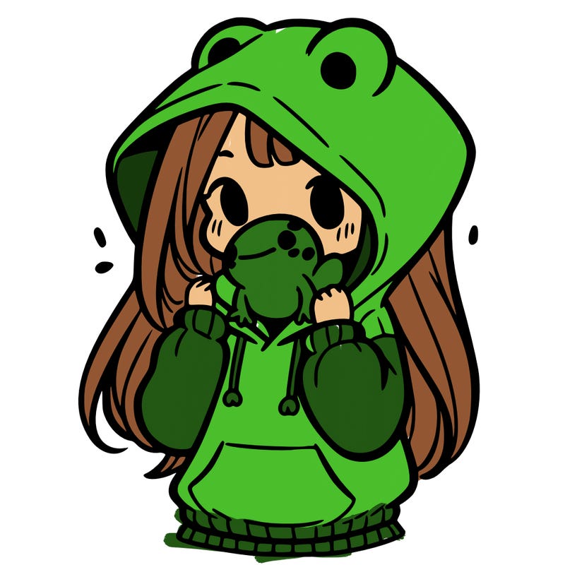 a girl holding a froggy hoodie