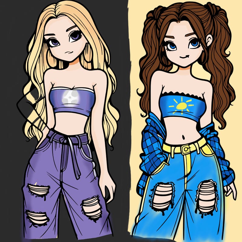 2 girls in crop tops and baggy jeans ripped