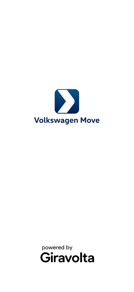 Volkswagen Move - Volkswagen Move App Startbildschirm mit Logo und Powered by Giravolta