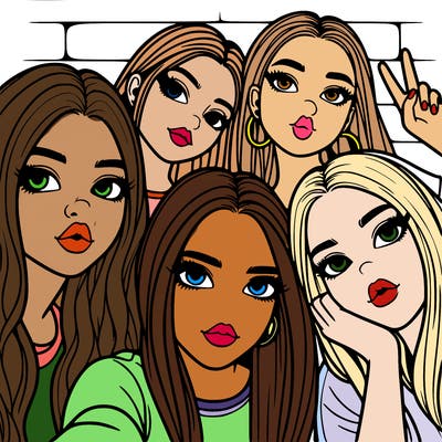 group of teen girls friends y2k up close in a selfie