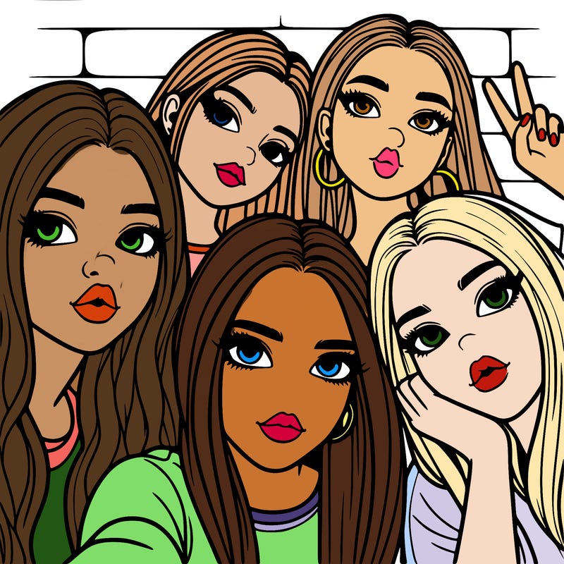 group of teen girls friends y2k up close in a selfie