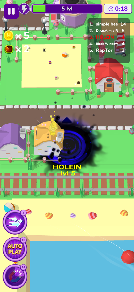 Un agujero negro devorando una casa en el juego Holein io.