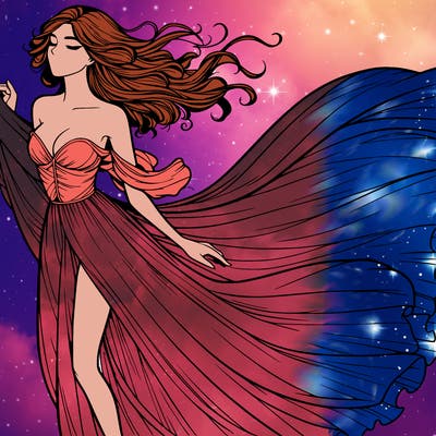 realistic woman in dress flowing the the wind