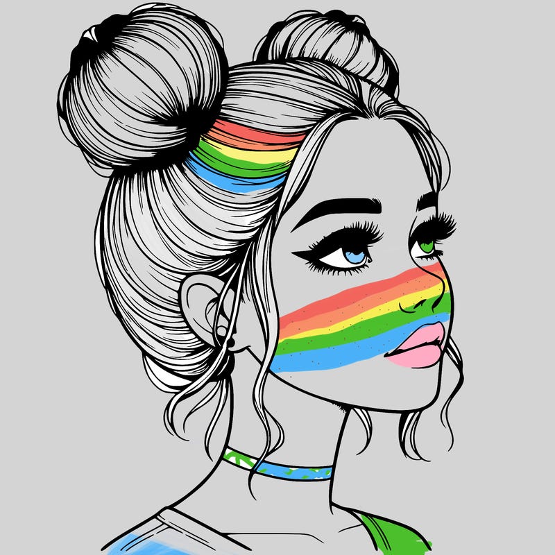 realistic girl with buns on the top of her head