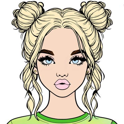 realistic girl with two buns in hair and lips