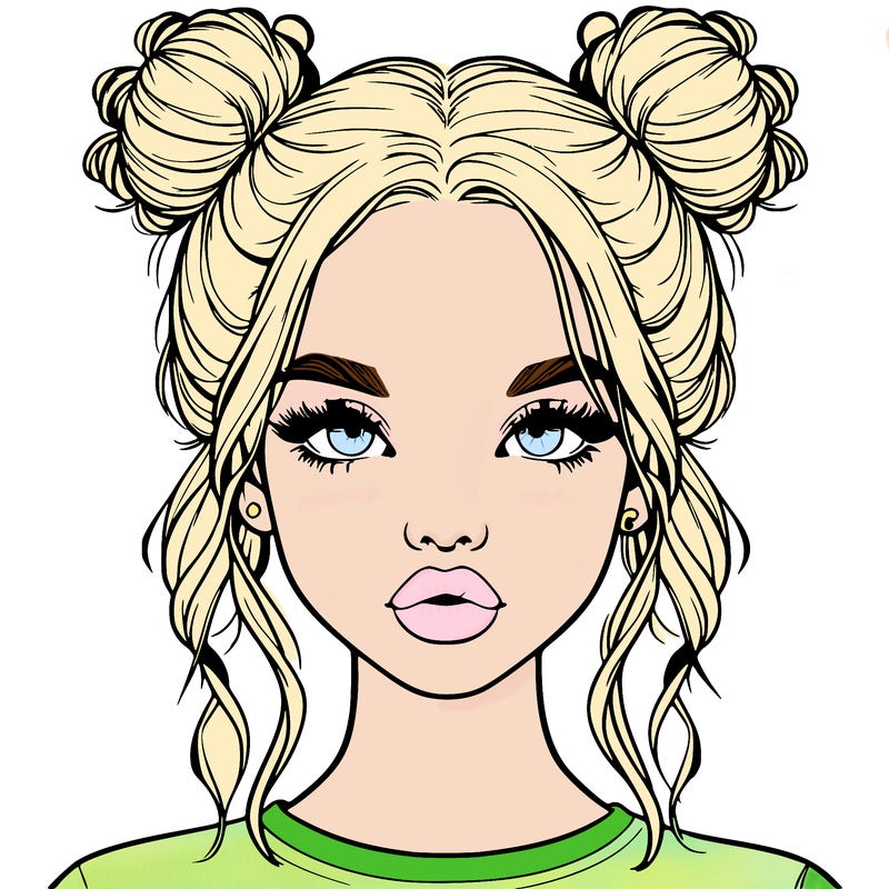 realistic girl with two buns in hair and lips