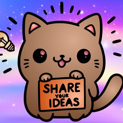 a cute cat saying share your ideas