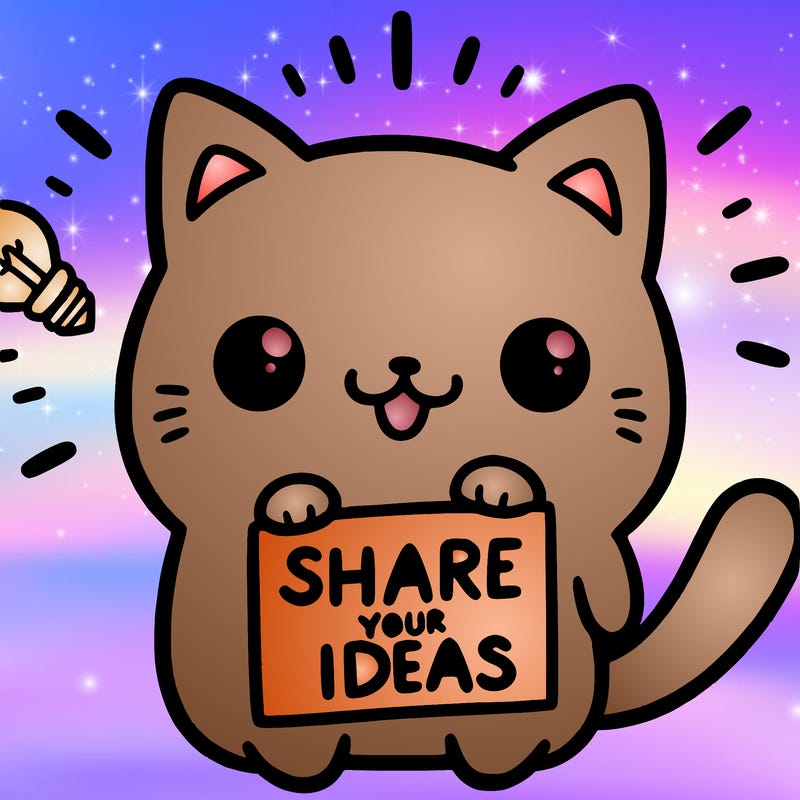 a cute cat saying share your ideas