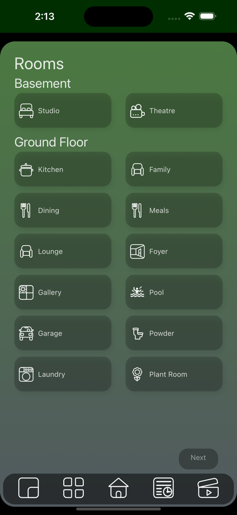 CTC SpaceLogic - CTC SpaceLogic app interface displaying room control options for basement and ground floor
