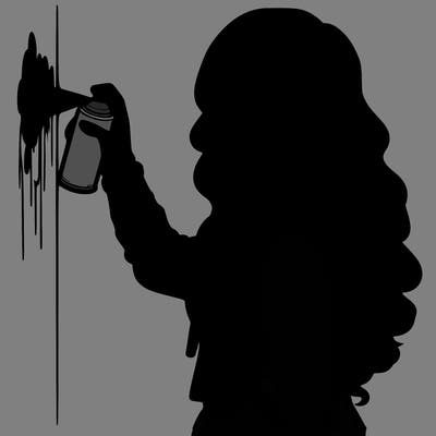 realistic girl with mask spray painting a wall