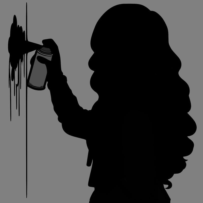 realistic girl with mask spray painting a wall