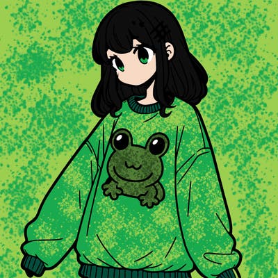 girl wearing frogging sweatshirt