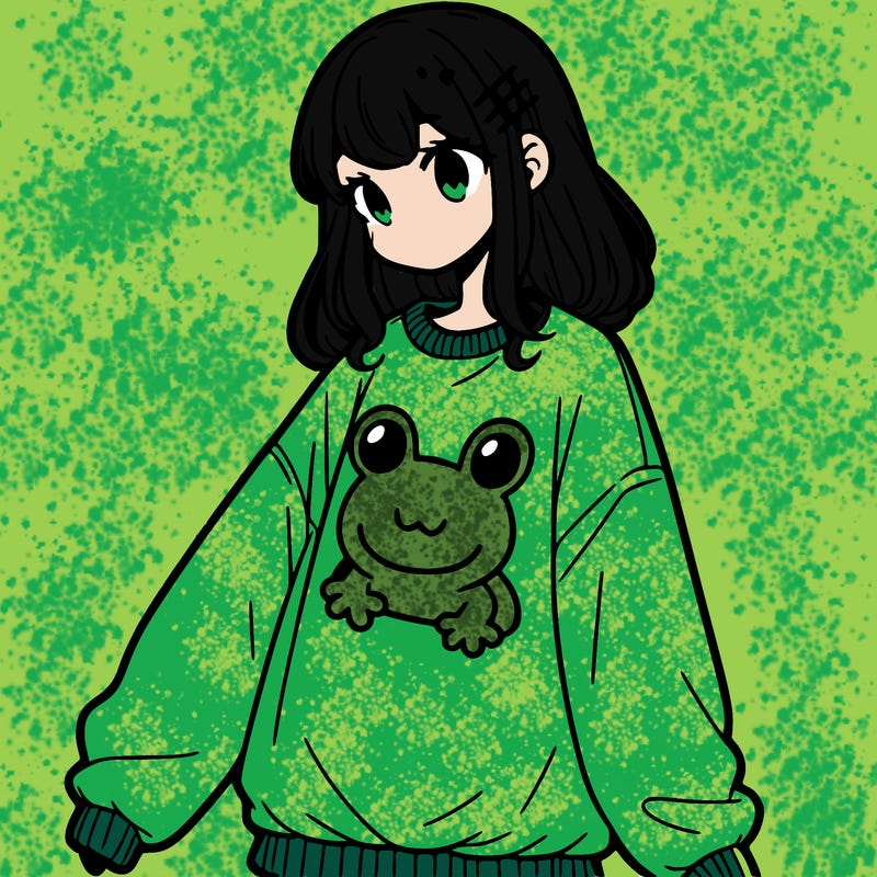 girl wearing frogging sweatshirt