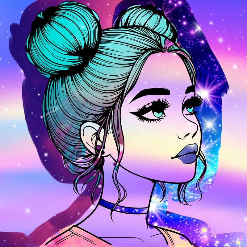 realistic girl with buns on the top of her head