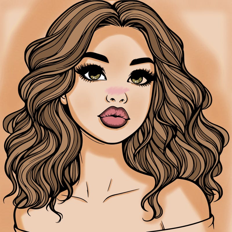 realistic girl with wavy hair and lips