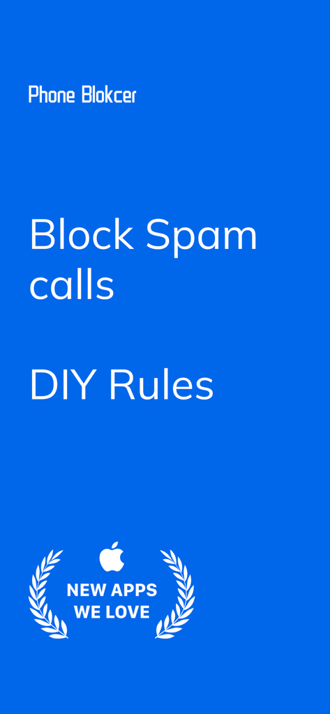 Tela introdutória do aplicativo Bloqueador de Chamadas destacando o bloqueio de chamadas de spam e regras personalizadas com um selo Apple New Apps We Love