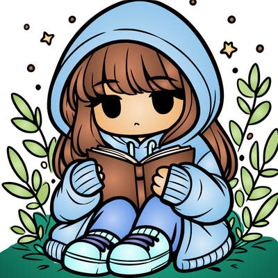 girl in oversized hoodie reading a book