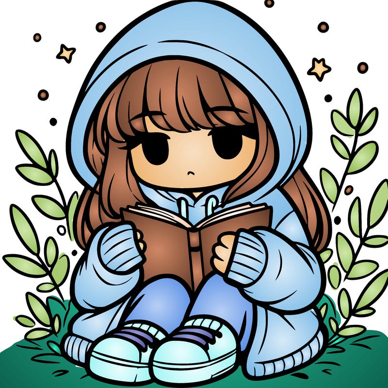 girl in oversized hoodie reading a book