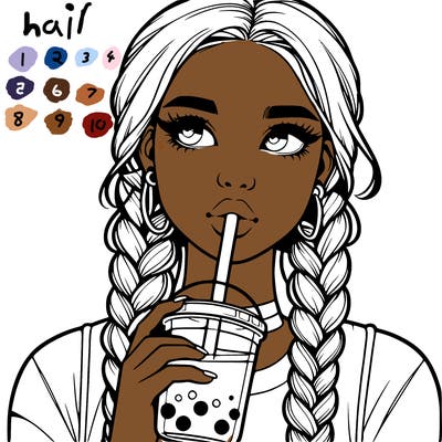 realistic girl with braided hair drinking boba