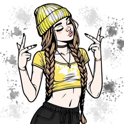 realistic teenage girl with braids and a beanie and crop top doing 🫶🏼
