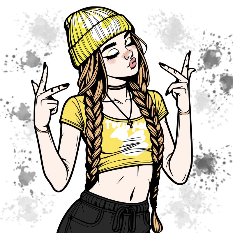 realistic teenage girl with braids and a beanie and crop top doing 🫶🏼