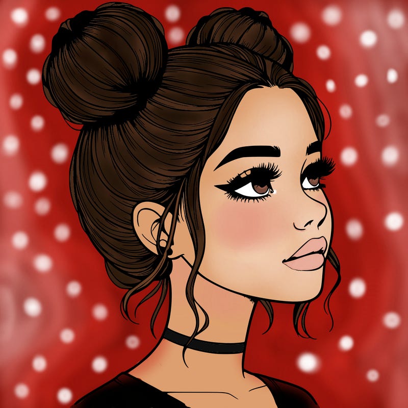 realistic girl with buns on the top of her head