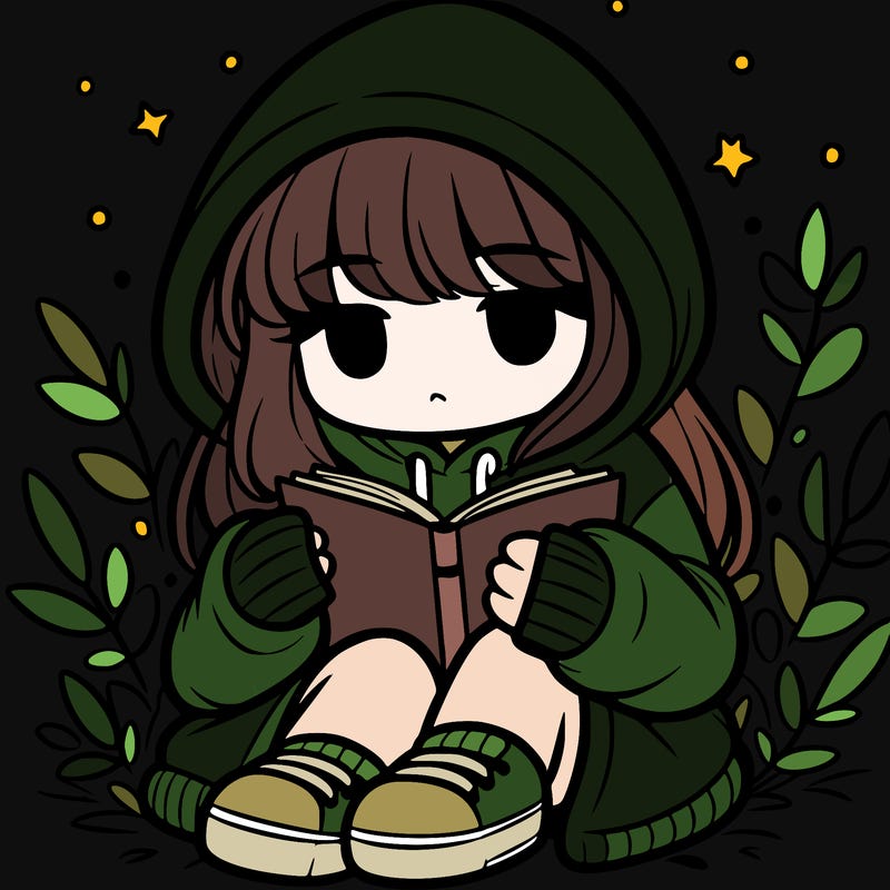 girl in oversized hoodie reading a book