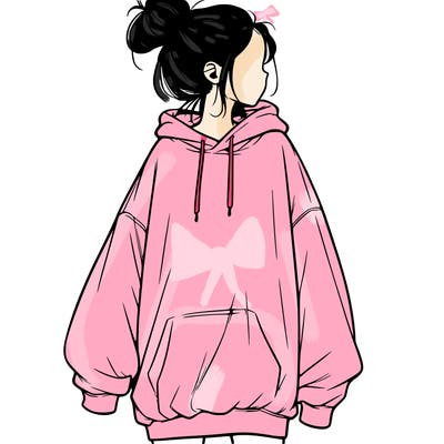 realistic girl with a oversized sweatshirt on and a bun