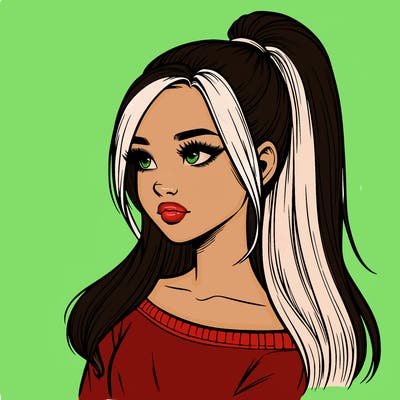 realistic girl with a high ponytail