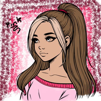 realistic girl with a high ponytail