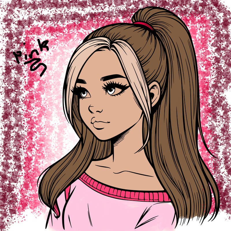 realistic girl with a high ponytail