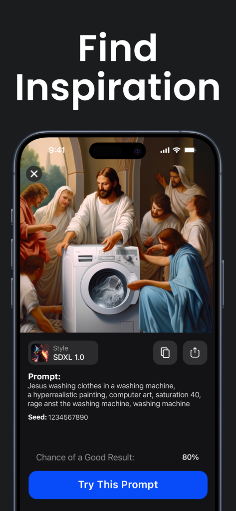 AI Photo Generator: ARTA - AI Arta app interface showing an AI generated image and a button to try the prompt.