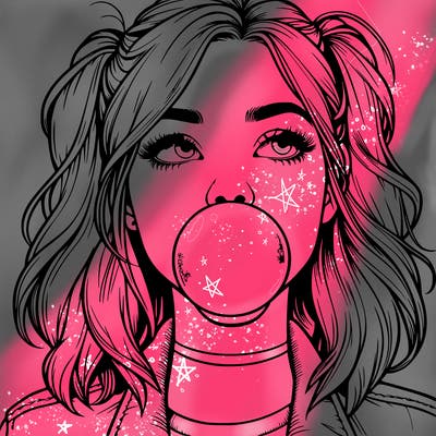 realististic girl blowing bubble -gum