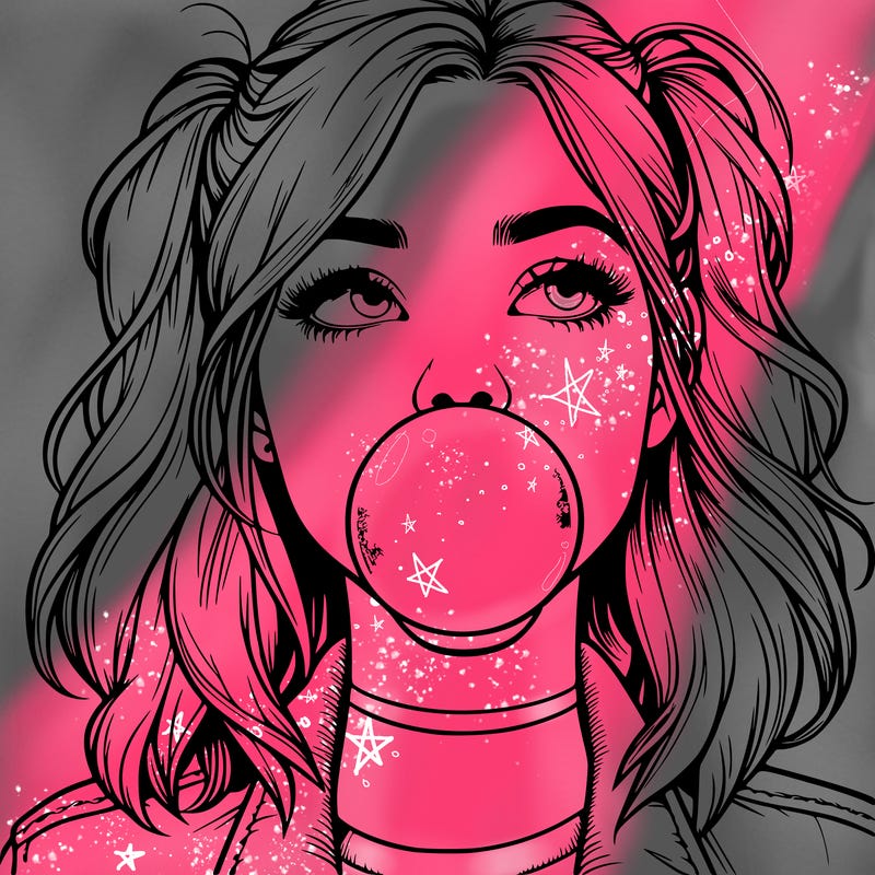 realististic girl blowing bubble -gum