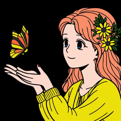 woman playing with butterfly