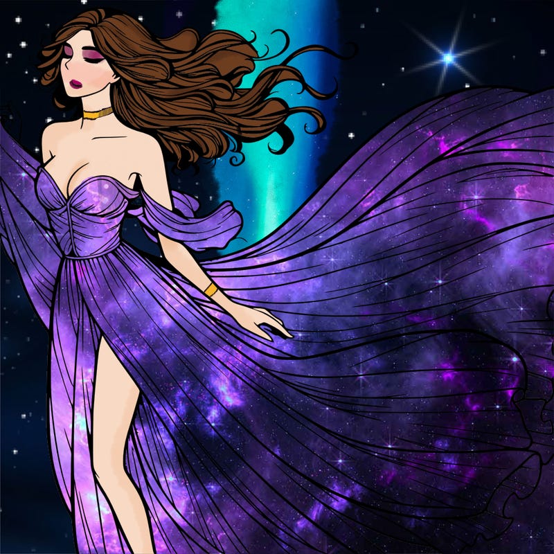 realistic woman in dress flowing the the wind