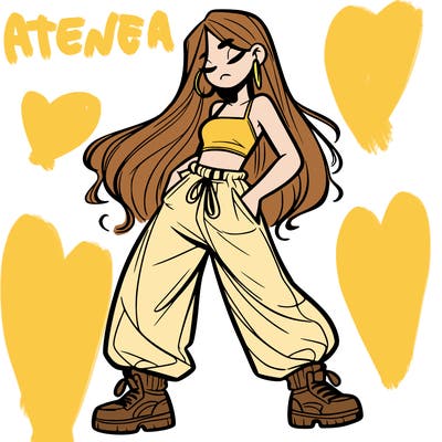 girl in baggy pants crop top and long hair