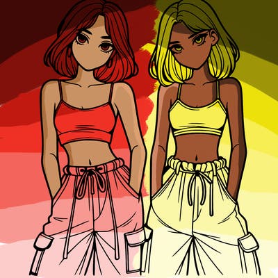 two girls with crop top with baggy pants
