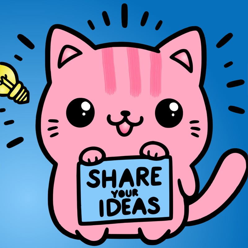 a cute cat saying share your ideas