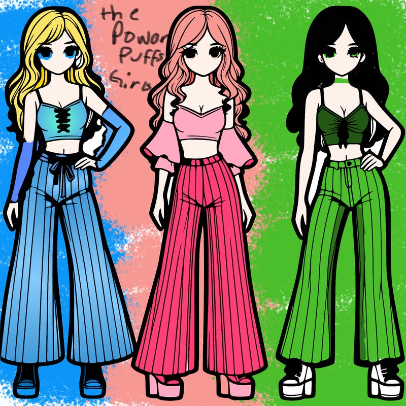 girls with flare pants and crop tops realistic